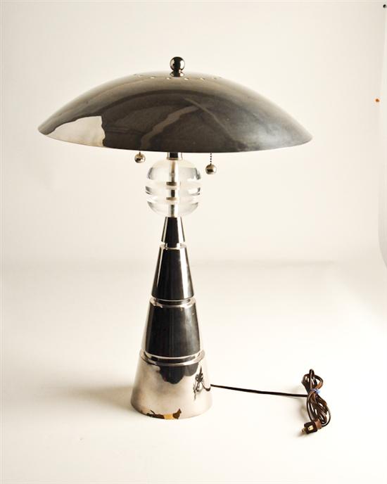 Appraisal: Modern Chrome Pyramid Lamp with metal globe shade H