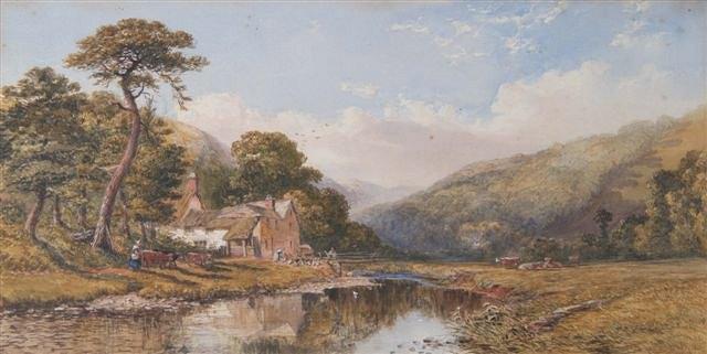 Appraisal: PHILIP MITCHELL - - River Landscape with Cottage Figures and