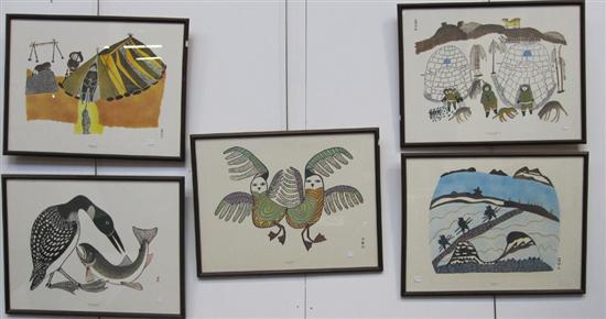 Appraisal: GROUP OF FIVE INUIT COLORED PRINTS