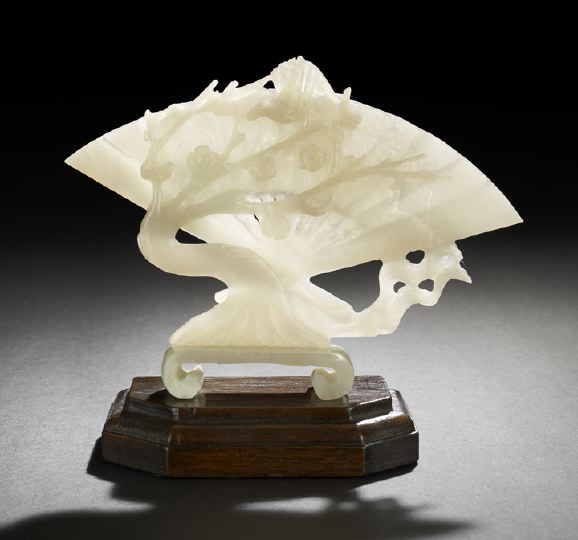 Appraisal: Chinese Carved White Jade Group composed of an open fan