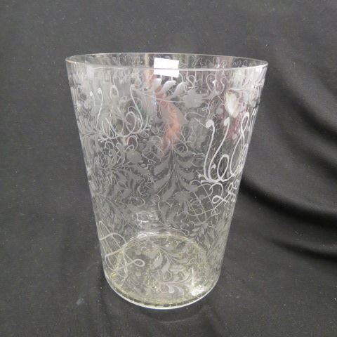 Appraisal: Large Etched Crystal Vase floral designs early th century excellent