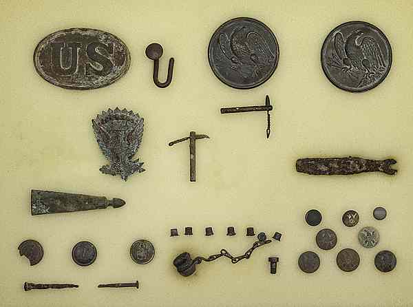 Appraisal: Riker Mount of Civil War Relics Includes U S buckle