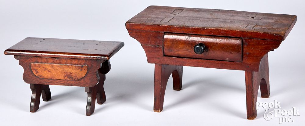 Appraisal: Two walnut stools th c each with a single dra