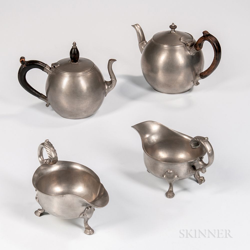 Appraisal: Two Pewter Sauceboats and Two Pewter Teapots Two Pewter Sauceboats