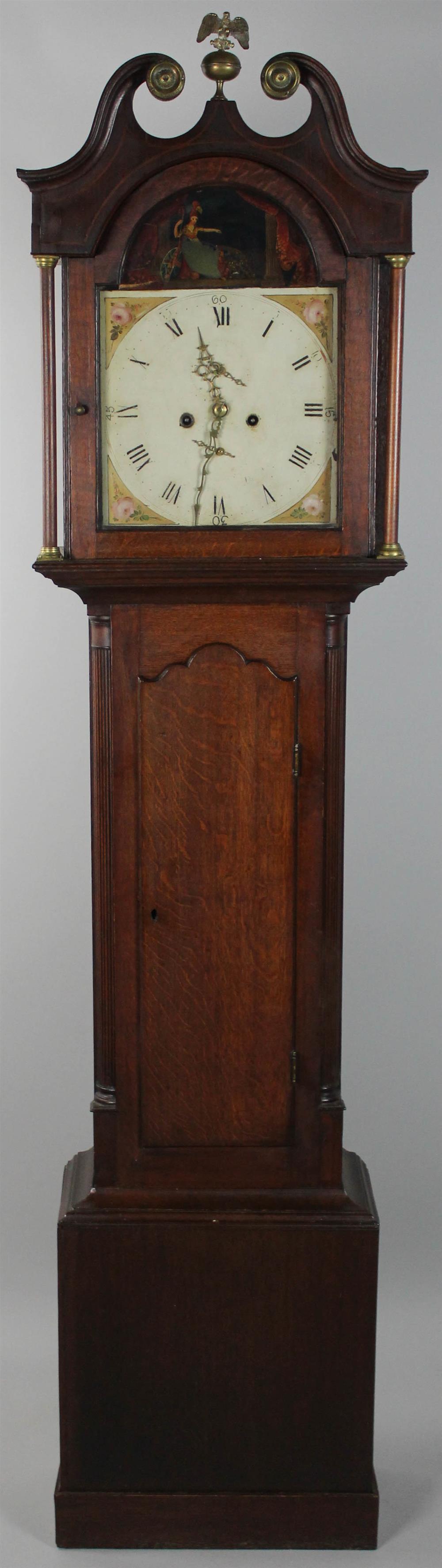 Appraisal: GEORGIAN OAK TALL CASE CLOCK the hood with a molded