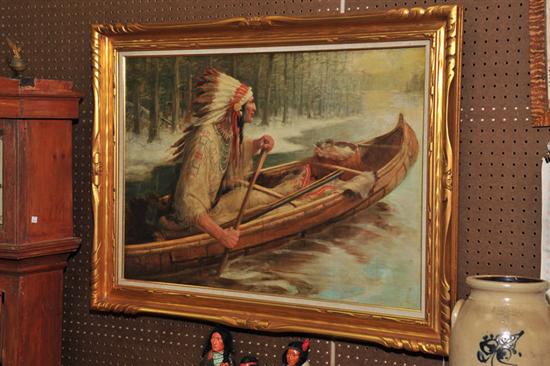 Appraisal: OIL ON CANVAS PAINTING Depicting a Native American wearing a