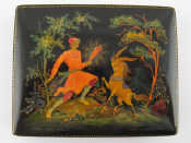 Appraisal: A Soviet Russian lacquer box with hand painted decoration approx