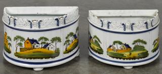 Appraisal: Pair of pearlware demilune bough pots early th c with