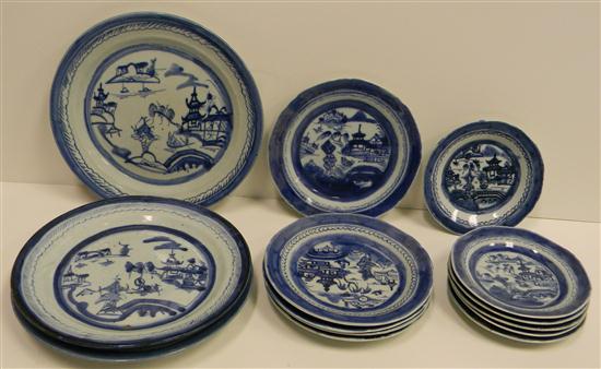 Appraisal: Chinese Export blue and white Canton porcelain plates four ''