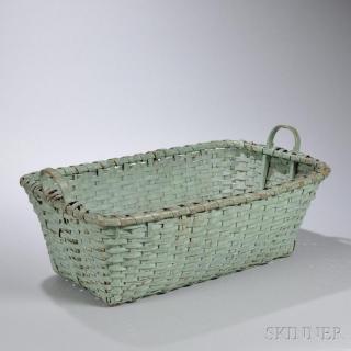 Appraisal: Large Robin's Egg Blue-painted Splint Gathering Basket New England c