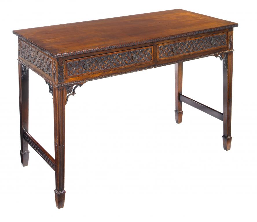 Appraisal: A MAHOGANY SIDE TABLE the frieze with blind trellis carved