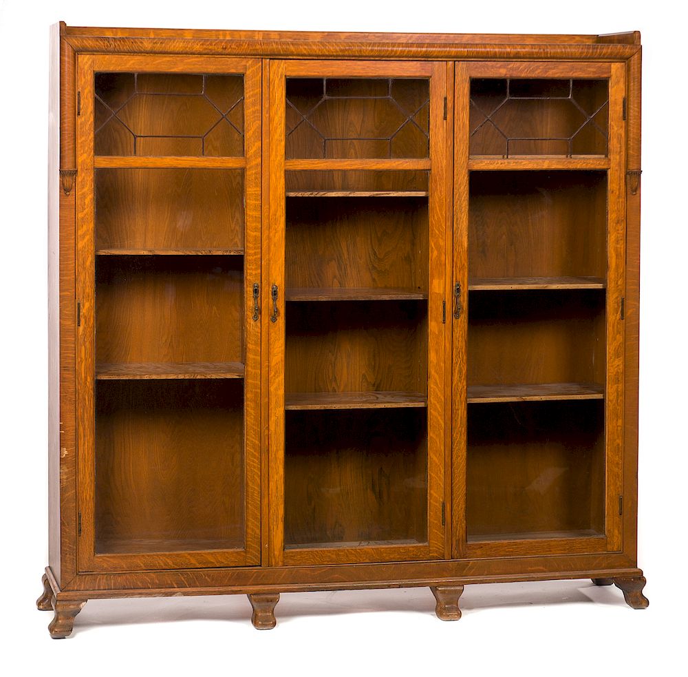 Appraisal: door Oak Leaded Glass Bookcase Measures tall x wide Good