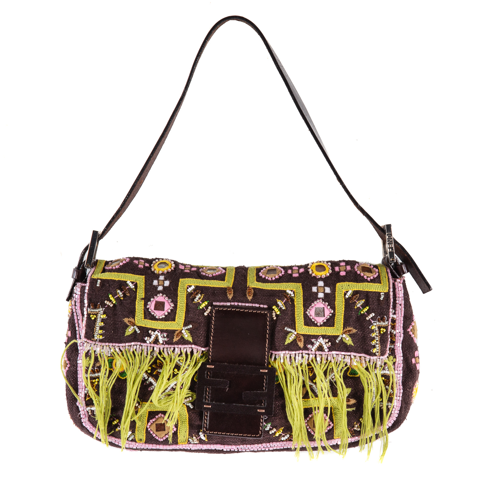 Appraisal: A FENDI EMBELLISHED BAGUETTE A brown woven fabric Fendi Baguette