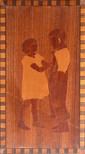 Appraisal: Title Untitled Cute Young Couple Medium Marquetry with various woods