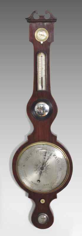 Appraisal: INLAID ENGLISH WHEEL BAROMETER Rosewood with string inlay border broken