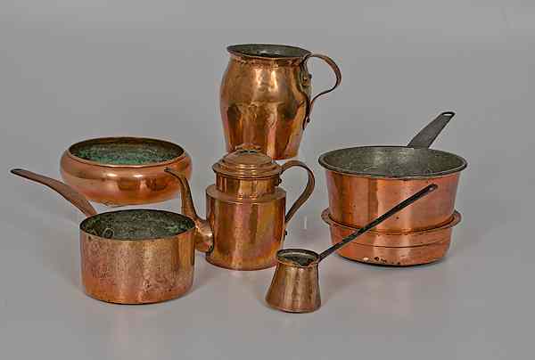 Appraisal: Copper Kitchen Items American An assembled group of six copper