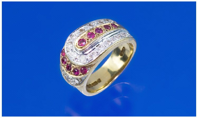 Appraisal: ct Gold Ruby Diamond Cluster Ring Central Line Of Five