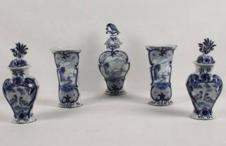 Appraisal: PIECE BLUE AND WHITE DELFT GLAZED ENAMEL GARNITURE CONSISTING OF