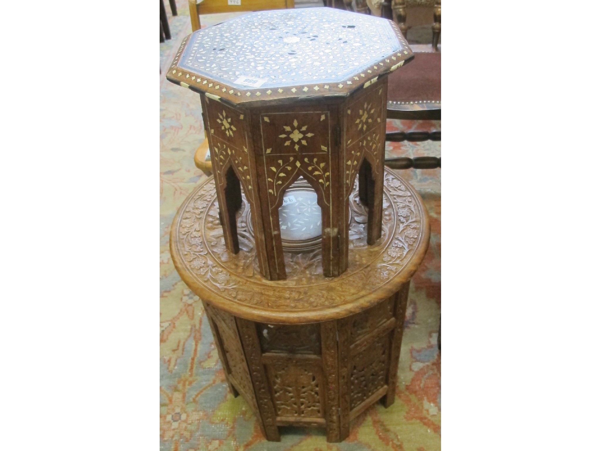 Appraisal: A pair of Eastern octagonal tables one with bone inlay