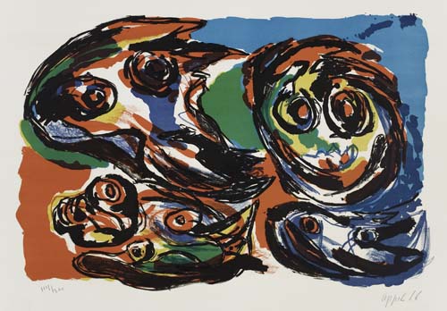 Appraisal: KAREL APPEL Two color lithographs Deux Personnages x mm x