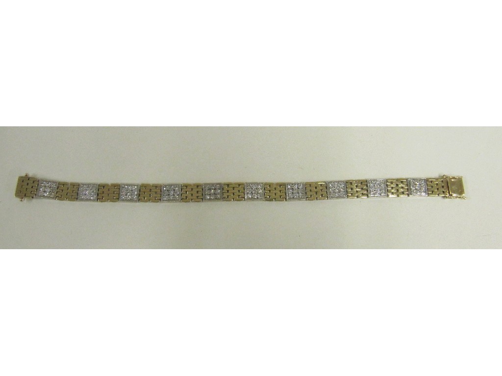 Appraisal: Nine carat bi colour gold diamond set bracelet with white