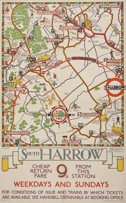 Appraisal: PERRY Herry South HARROW London Underground lithograph in colours cond