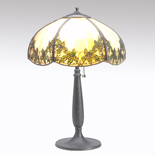 Appraisal: HANDEL Table lamp its faceted shade of yellow slag glass