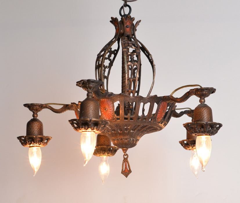 Appraisal: MIXED METAL ART NOUVEAU LIGHT HANGING LIGHT Hanging light fixture