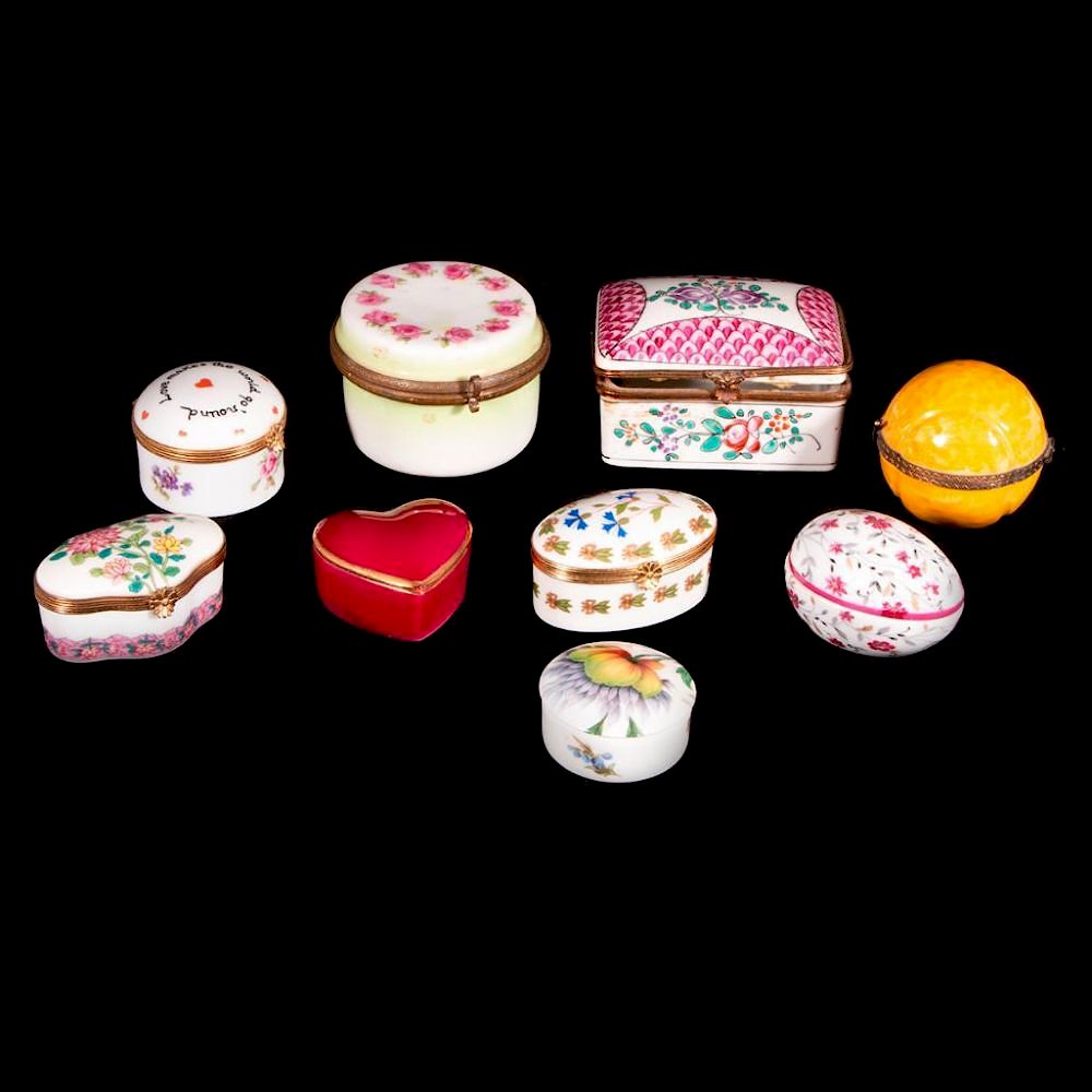 Appraisal: Nine Limoges pill boxes Nine Limoges porcelain pill boxes the