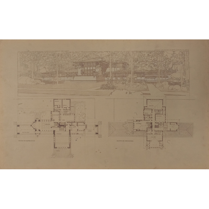 Appraisal: Frank Lloyd Wright Wasmuth print Plate XXV exterior elevation and