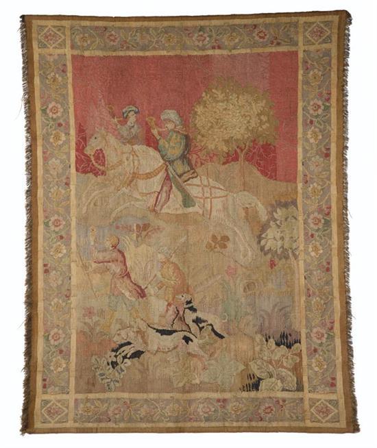 Appraisal: TAPESTRY Probably European late th century wool and cotton Huntsmen