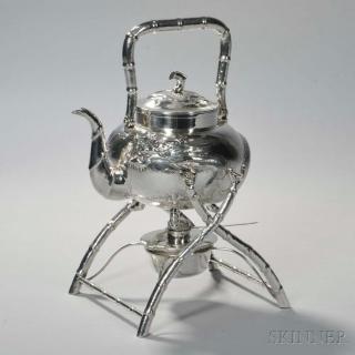 Appraisal: Chinese Export Silver Kettle-on-Stand late th century maker's mark KC