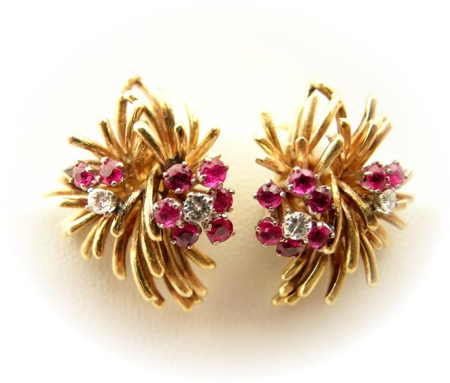 Appraisal: k yellow gold ruby and diamond non-pierced earrings in gold