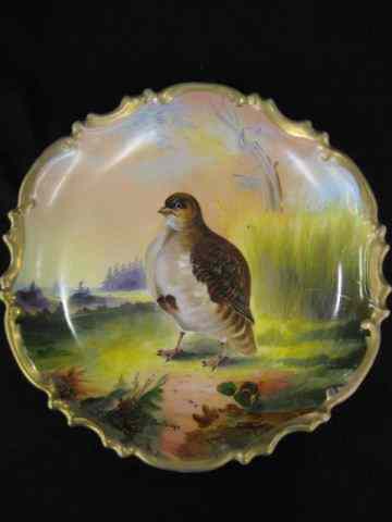 Appraisal: Handpainted Porcelain Charger withPartridge artist signed Austria beehive mark ''