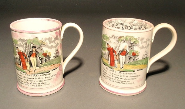 Appraisal: Two Sunderland frog mugs with Sailor s Farewell verse and