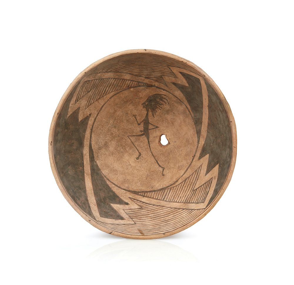 Appraisal: Anasazi Black on White Bowl with Kill Hole Anasazi black