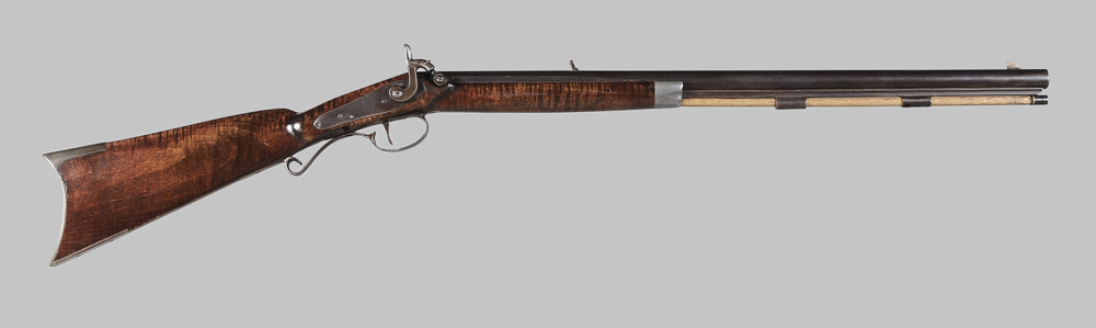 Appraisal: Iron-Mounted Curly Maple Half-Stock Percussion Rifle American th century in