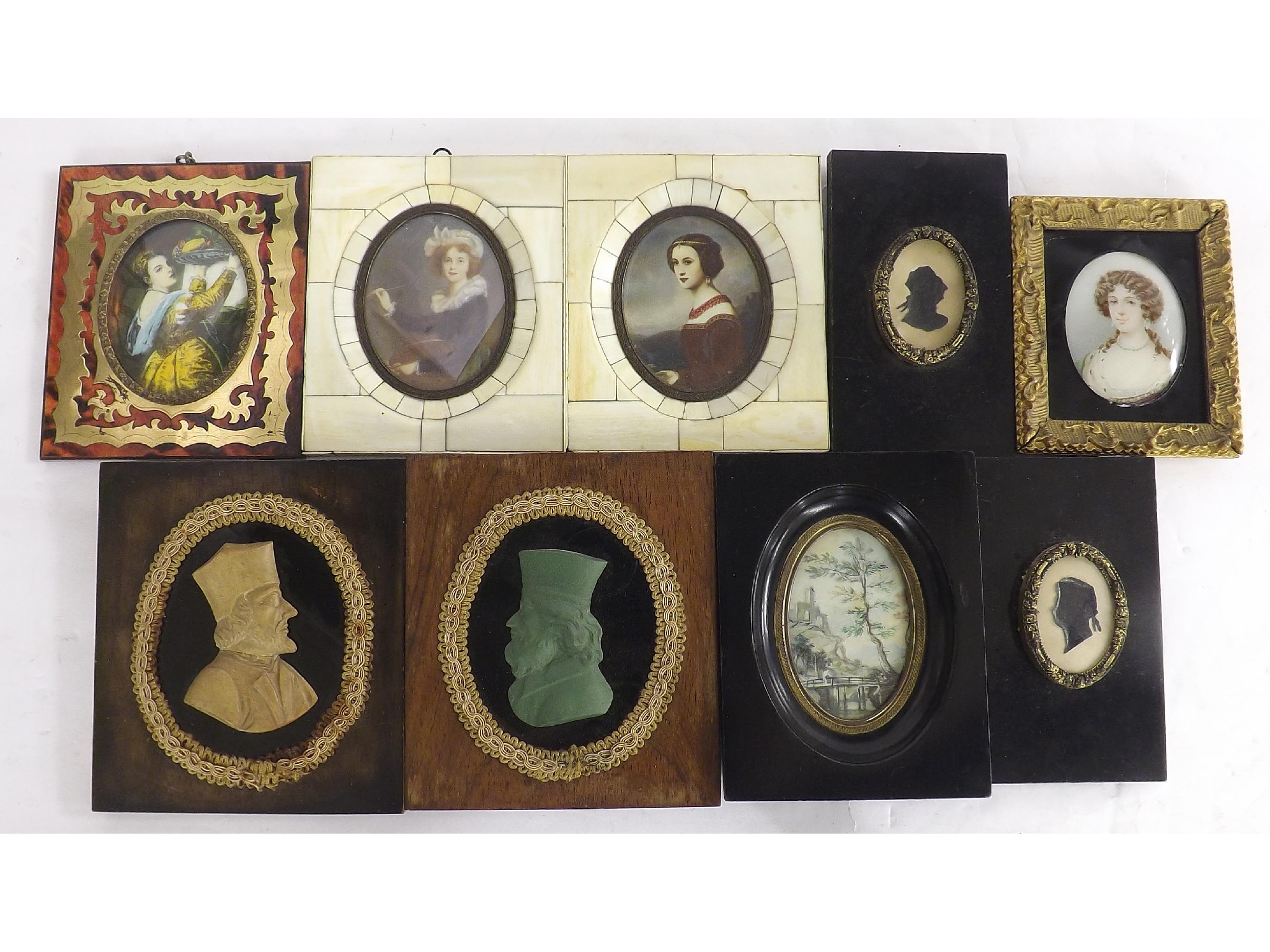 Appraisal: Collection of nine miniatures to include two female portraits in