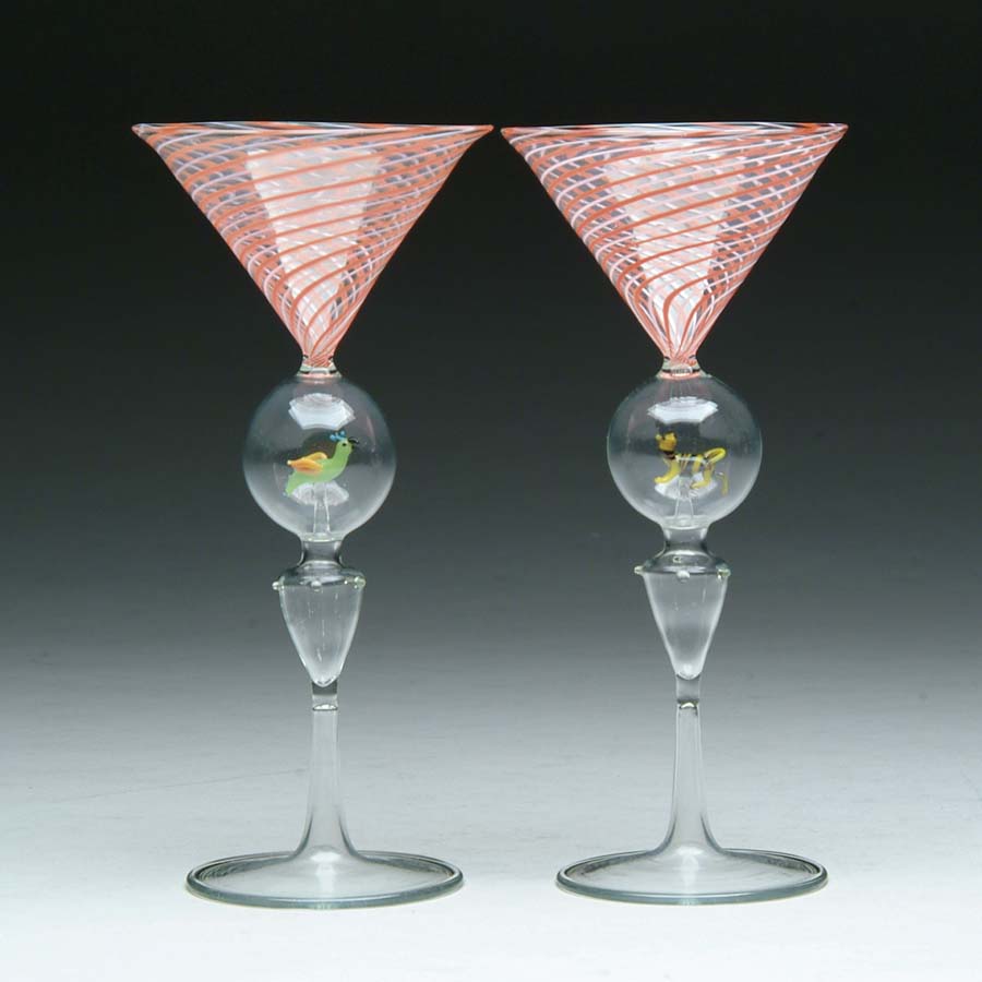 Appraisal: PAIR OF BIMINI STEMS Cut pair of Bimini hollow blown