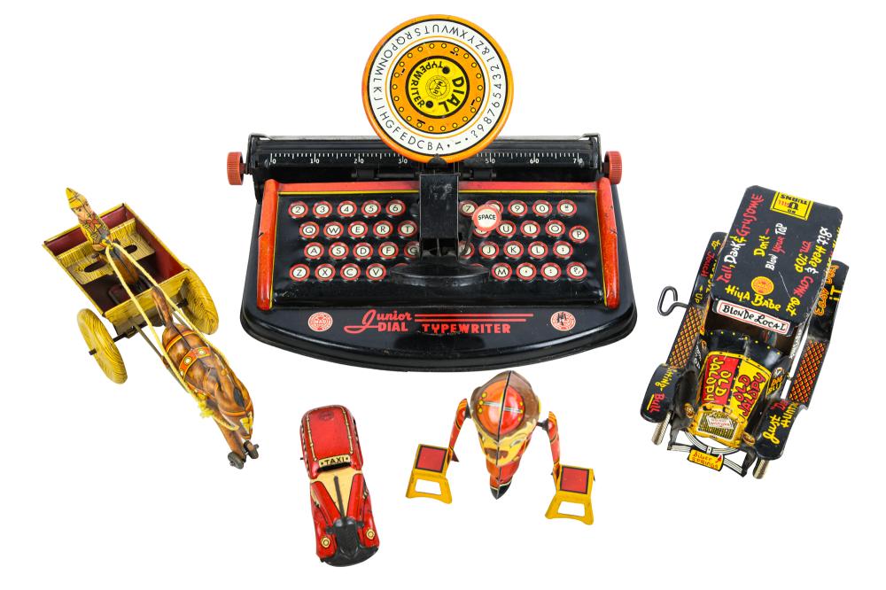 Appraisal: FIVE MAR TOYS WIND UP TOYSincluding a Mar dial typewriter