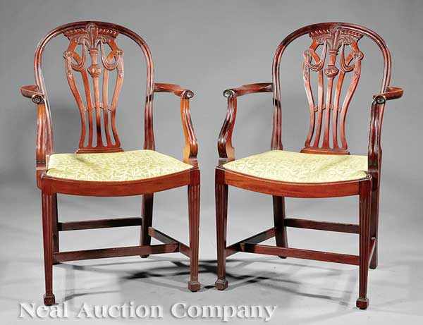 Appraisal: A Set of Eight Hepplewhite-Style Carved Mahogany Dining Chairs th