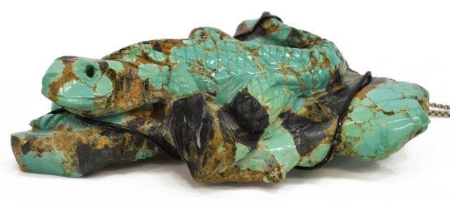 Appraisal: Southwest style carved turquoise lizard now fashioned as a pendant