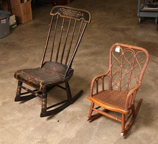 Appraisal: TWO ROCKING CHAIRS A grain and stencil decorated rocker h