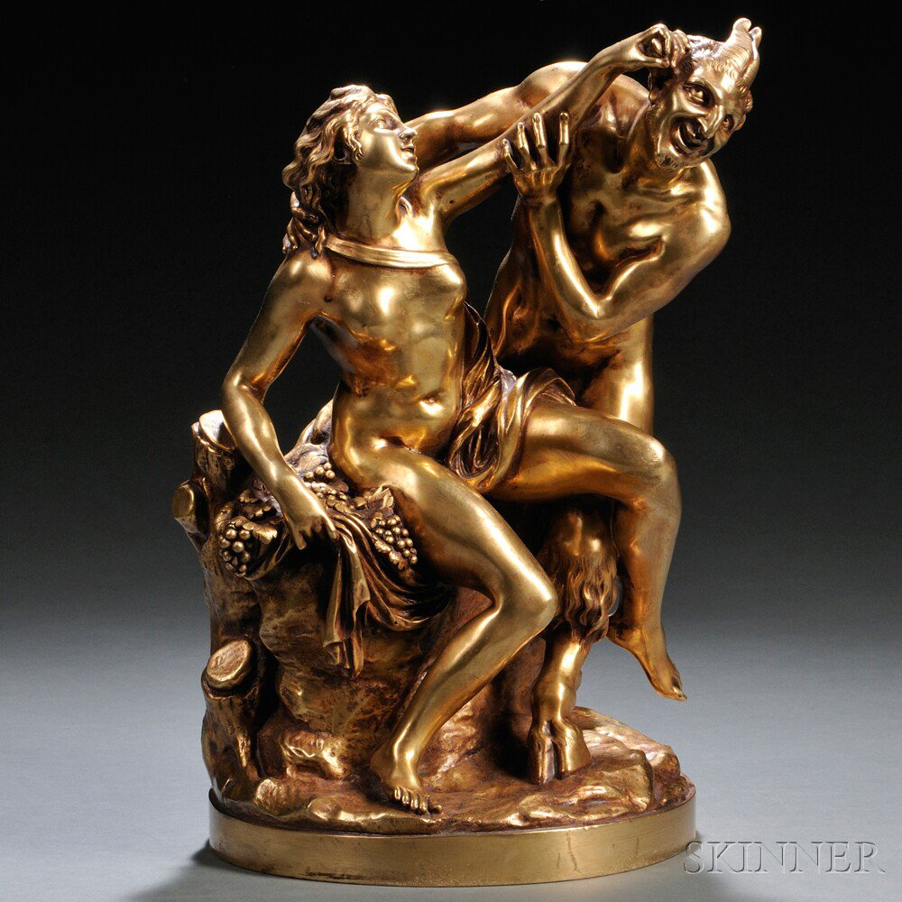 Appraisal: Clodion-style Dor Bronze Figural Group Depicting a Nymph and Satyr