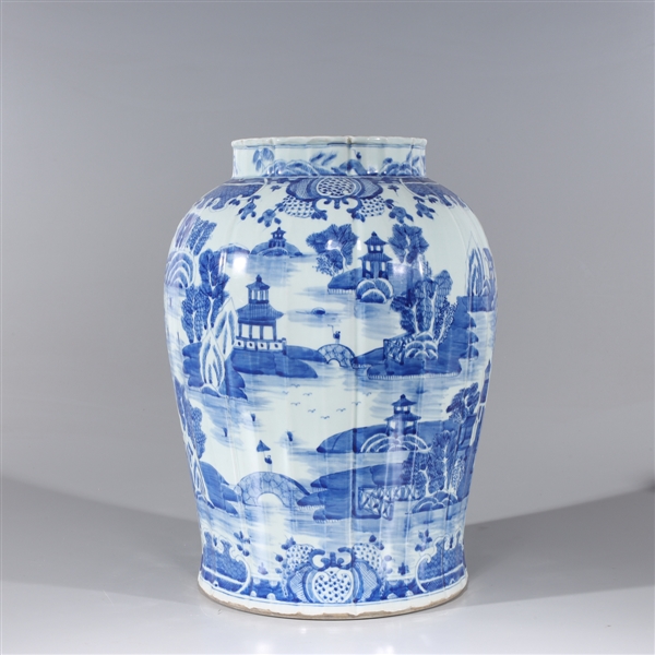 Appraisal: Large Chinese blue and white porcelain vase with river and