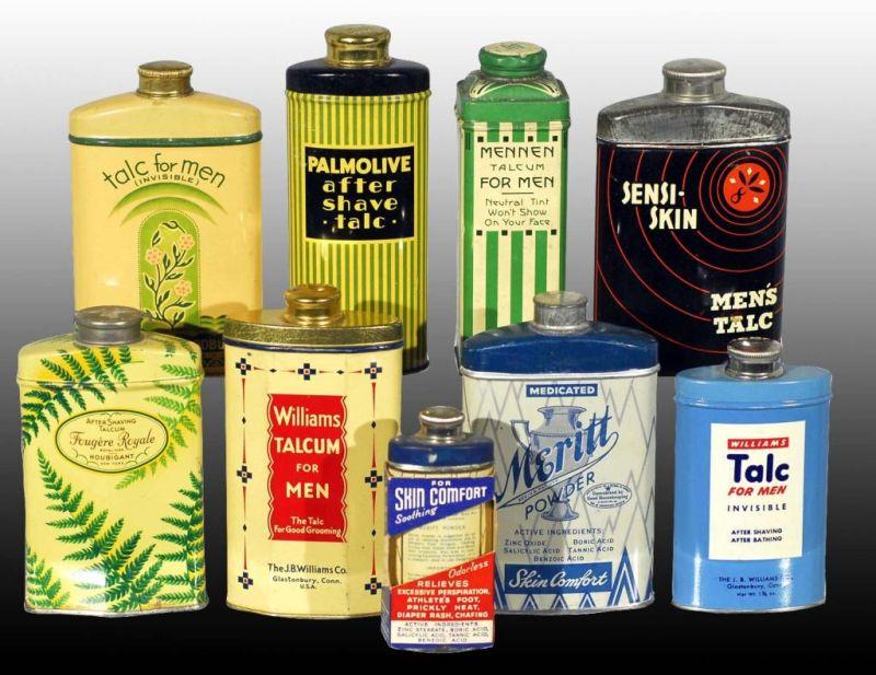 Appraisal: Lot of Miscellaneous Men's Talc Tins Description Includes Woodbury Williams