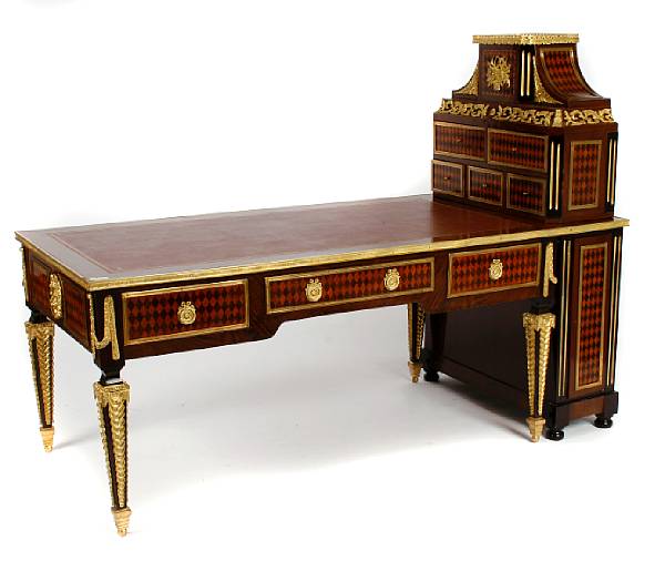 Appraisal: A Louis XVI style gilt bronze mounted and parquetry three