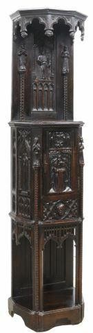 Appraisal: French Gothic Revival figural carved cabinet th c carved with