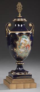 Appraisal: Gilt Decorated Sevres Style Cobalt Covered Urn ea Gilt Decorated