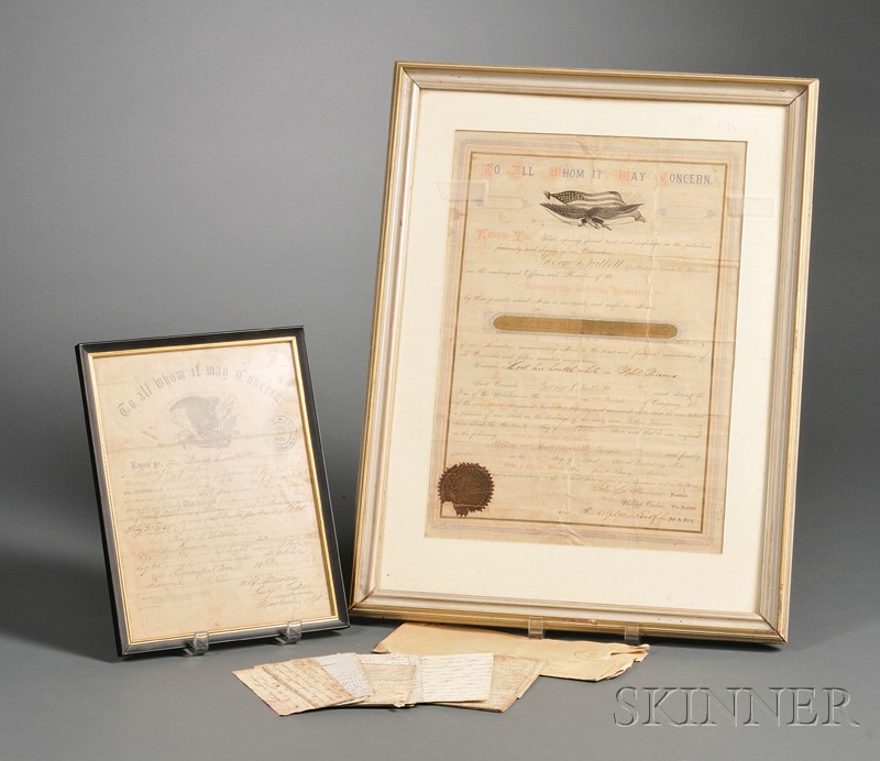 Appraisal: Group of Civil War Ephemera including the discharge certificate for